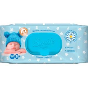 Вологі серветки для дітей Smile Baby з екстрактом Ромашки та Алоє з клапаном 100 шт
